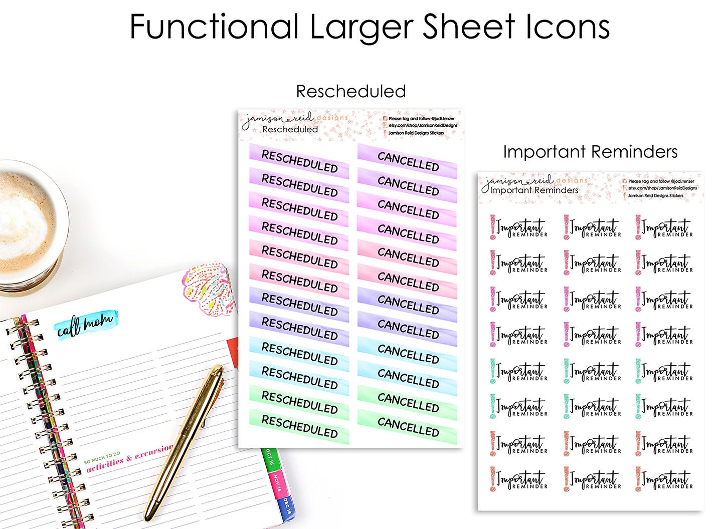 Functional Icon and Reminder Larger Sheet Planner Stickers - Etsy