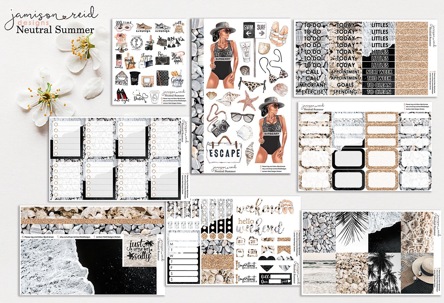 NEUTRAL SUMMER Planner Stickers a la carte or kit , Fashion Girl Stic…
