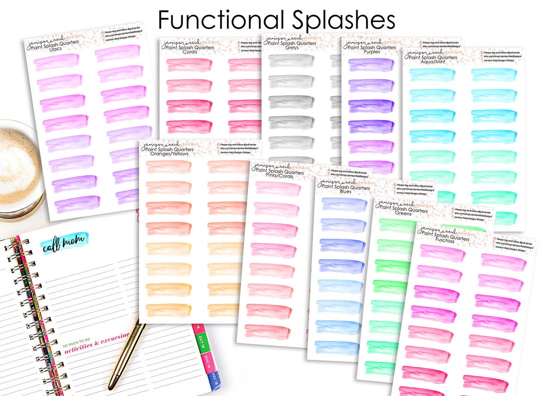 Functional Watercolor Splash Planner Stickers - Etsy