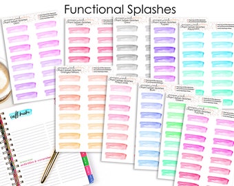 Functional Watercolor Splash Planner Stickers