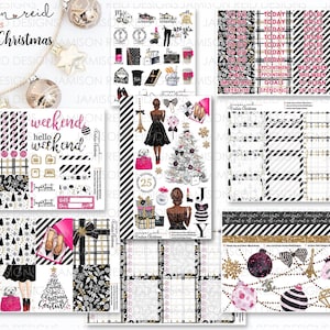 Planner Stickers PINK COUTURE CHRISTMAS a la carte or kit , Fashion Girl Sticker Winter Autumn Eclp Hp  bullet journal Hobonichi