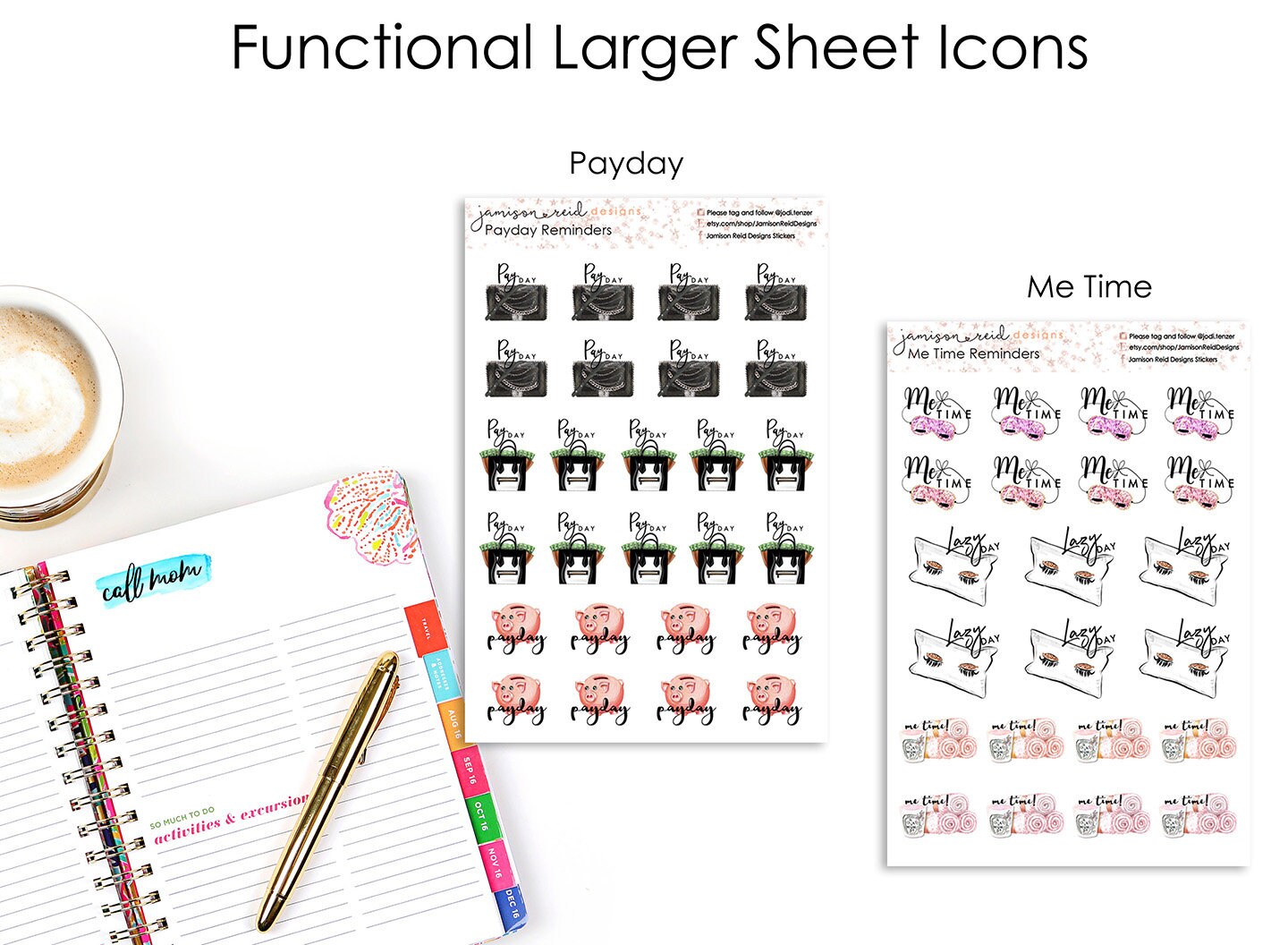 Functional Icon and Reminder Larger Sheet Planner Stickers - Etsy