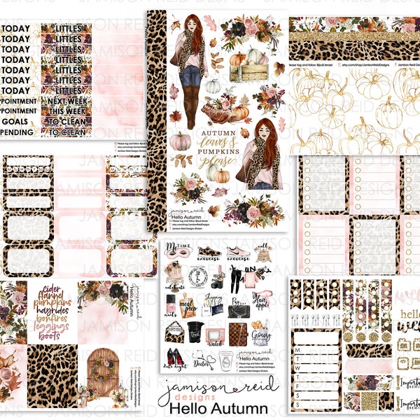 HELLO AUTUMN Planner Stickers a la carte or kit , Fashion Girl Sticker Winter Autumn Eclp Hp  bullet journal Hobonichi