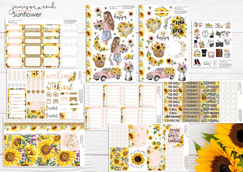 SUNFLOWER Planner Stickers a la carte or kit , Fashion Girl Sticker Winter Autumn Eclp Hp bullet journal Hobonichi image 1