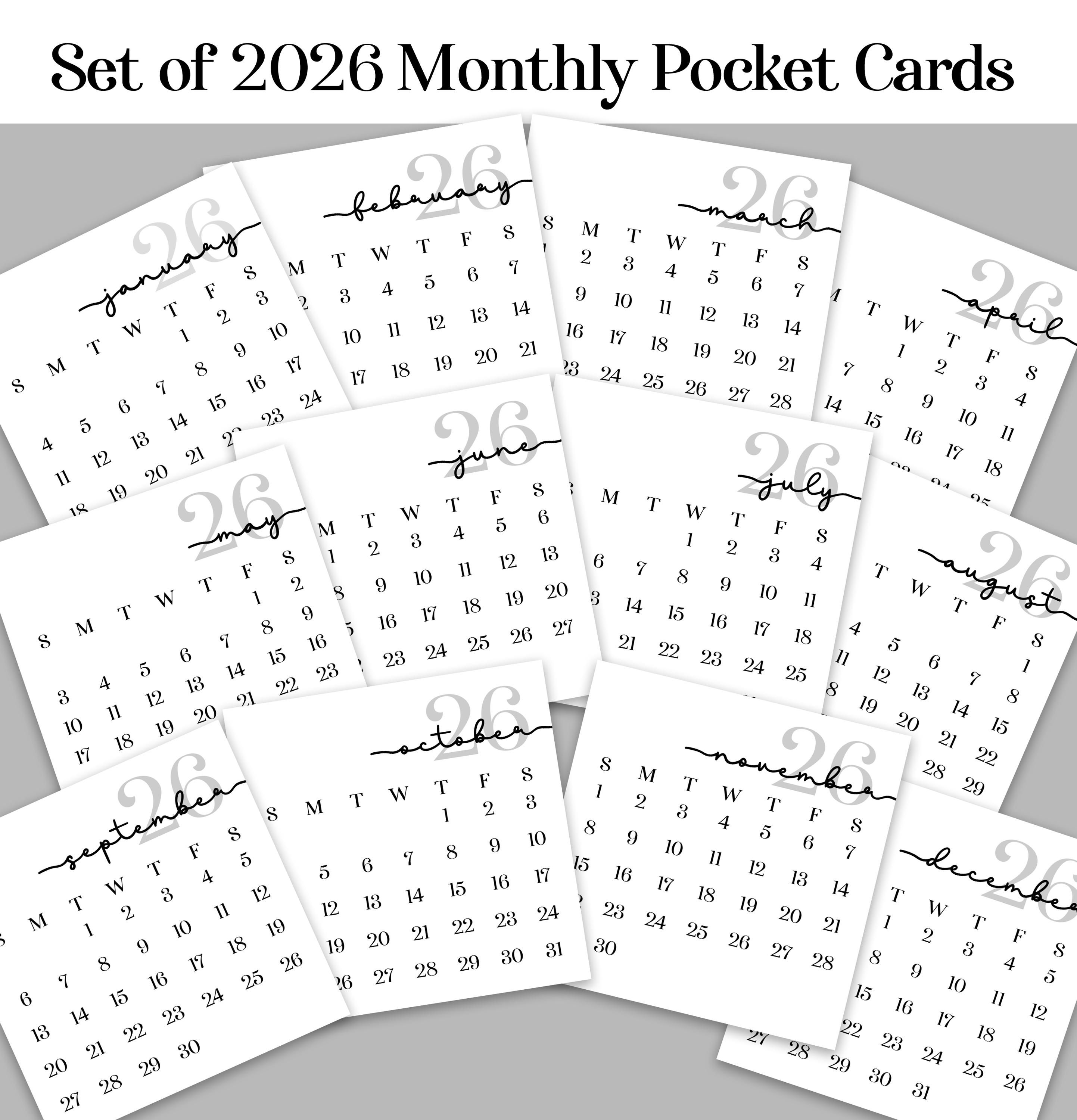 2026 Pocket Calendar Set of 12 | Mini Monthly Calendars | 3x3 Planner ...