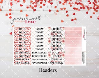 LOVE a la carte HEADERS Planner Sticker Sheet , Fashion Girl Sticker , Eclp , Hp , bullet , journal , Hobonichi , bujo , Valentine's Day