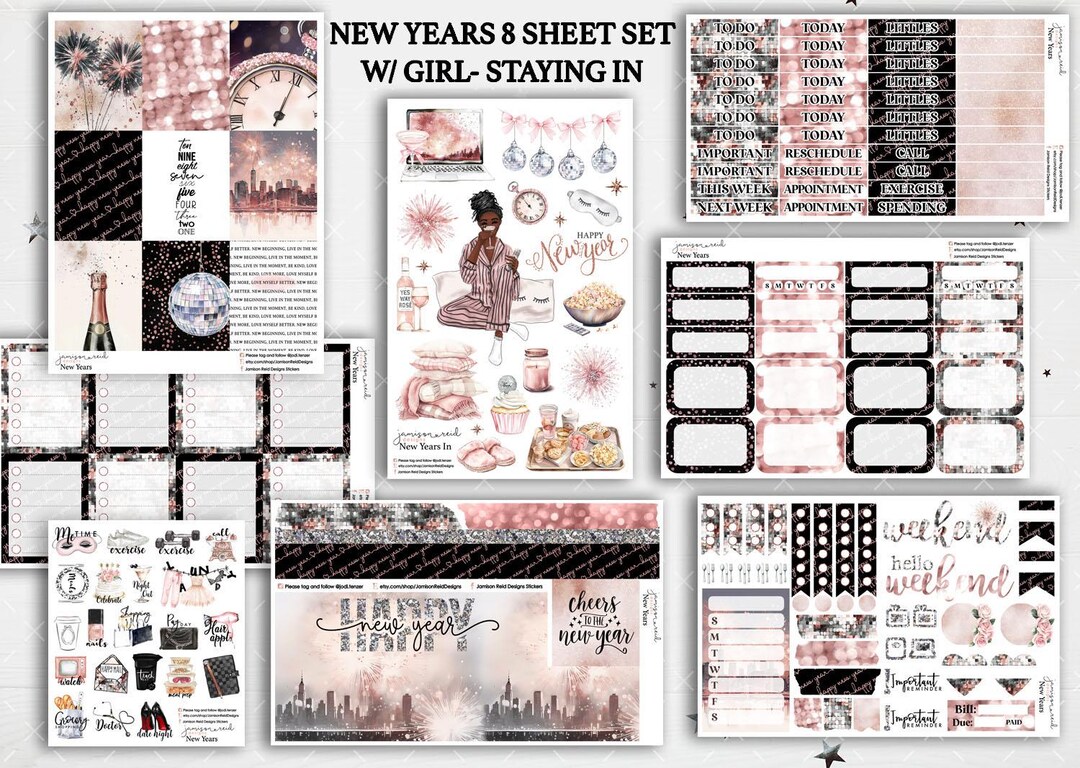 New Years 8 Sheet Staying in Planner Sticker Set | Fashion Girl ...