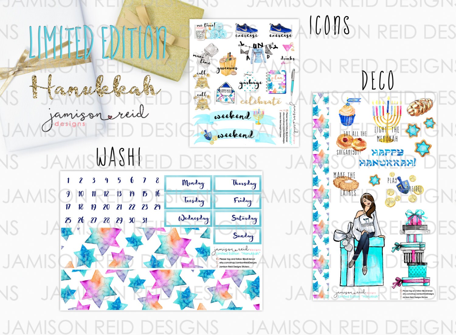 Hanukkah Stickers A la Carte | Choice of skintone/haircolor