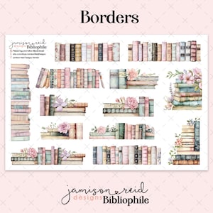 BIBLIOPHILE a la carte BORDERS Planner Sticker Sheet , Fashion Girl Sticker , Eclp , Hp , bullet , journal , Hobonichi , bujo , books , read