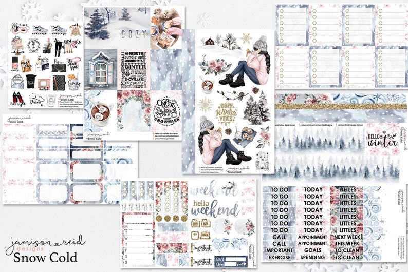 SNOW COLD Planner Stickers a la carte or kit , Fashion Girl Sticker Winter Autumn Eclp Hp bullet journal Hobonichi image 1