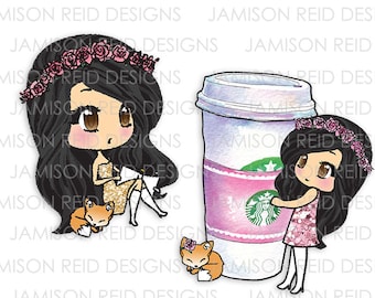 Set of 2 chibi die-cuts | Choice of skin/hair/eyes