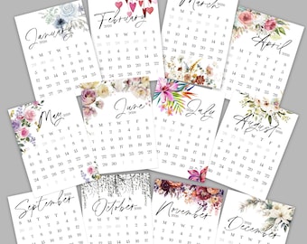 May include: A set of 12 monthly pocket cards for 2026. Each card displays a calendar layout with floral and botanical illustrations. Months include January to December. The cards are designed for portability and easy reference.