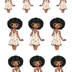African American Summer Girl planner stickers, Happy Planner, ECLP  KikkiK, Filofax, Midori, MAMBI