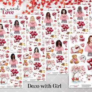 LOVE a la carte Planner Deco Sheet WITH GIRL , Fashion Girl Stickers  , Eclp , Hp  , journal , Hobonichi , bujo , winter , Valentine's Day