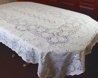 Vintage Lace Cotton Tablecloth Cream Large, Genuine Nottingham Lace, Floral tablecloth for weddings, Vintage cottagecore decor, tea party