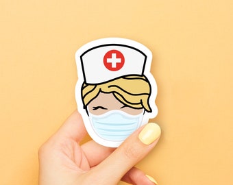 Blonde Coffee Girl with Nurse Hat Sticker