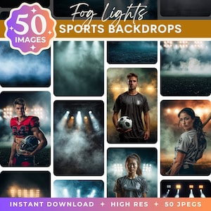 50 Sports Photo Backgrounds – Soccer, Lacrosse & Spotlight Templates, Fog Smoke Effects, Stadium Lights, Team Photo Backdrop | Digital JPGs