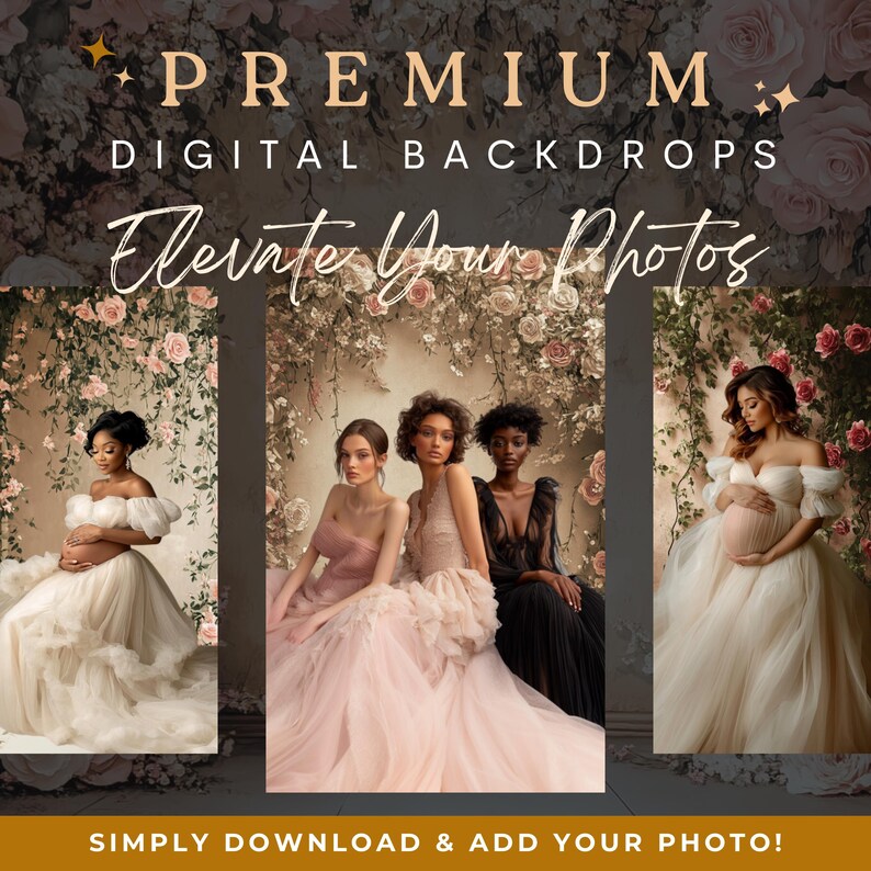 50 Beige Floral Photography Backdrops: Portrait Studio Digital ...