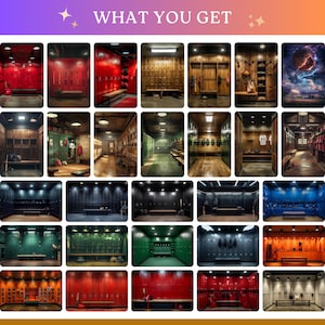 Puede incluir: Un collage de 20 imágenes que muestran diferentes interiores de vestuarios. Cada imagen presenta un esquema de colores y un estilo de taquillas diferente. Las taquillas están hechas de madera, metal y plástico. Algunas de las taquillas tienen bancos delante de ellas. Las imágenes están dispuestas en una cuadrícula.