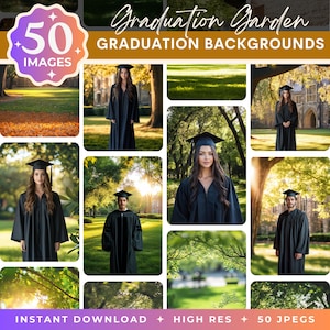 May include: A collection of 50 graduation background images featuring a green grassy area with trees and a brick building in the background. The images are high resolution and perfect for creating graduation announcements, invitations, or social media posts.