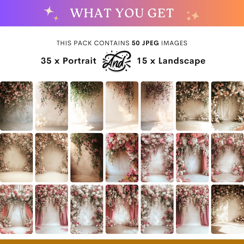 50 Beige Floral Photography Backdrops: Portrait Studio Digital ...