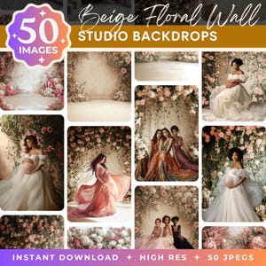 50 Beige Floral Photography Backdrops: Portrait Studio Digital ...