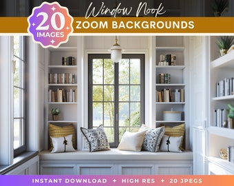 Window Nook Zoom Backgrounds: Cozy Bookshelves Virtual Meeting Backdrop (Digital Download)
