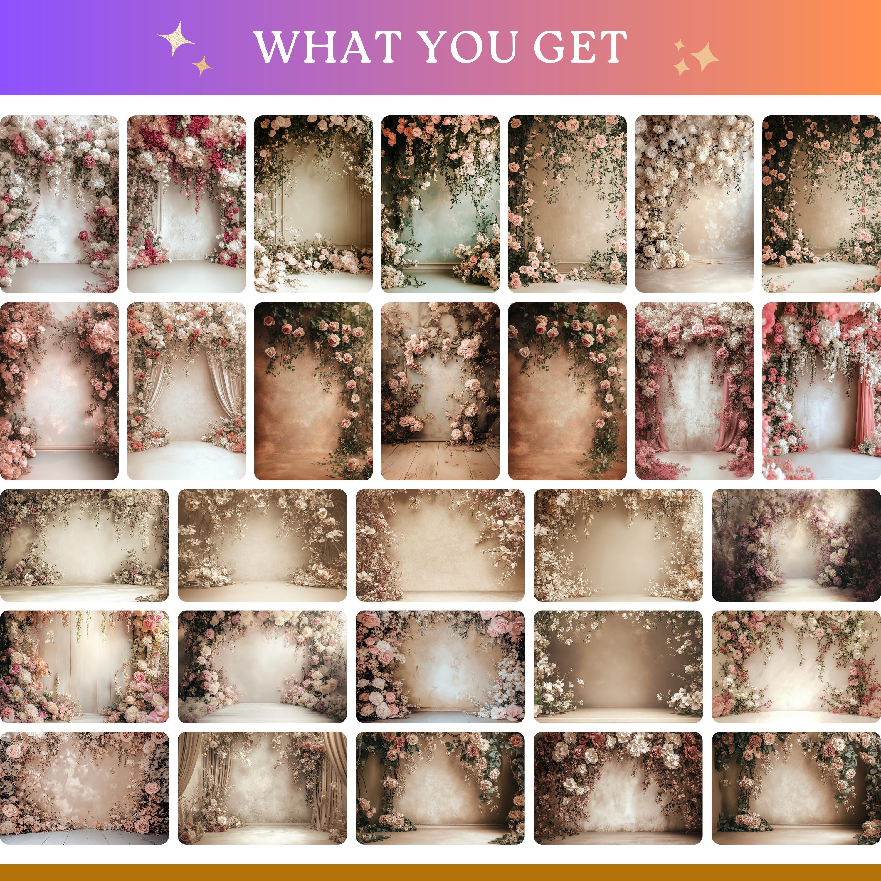 50 Beige Floral Photography Backdrops: Portrait Studio Digital ...