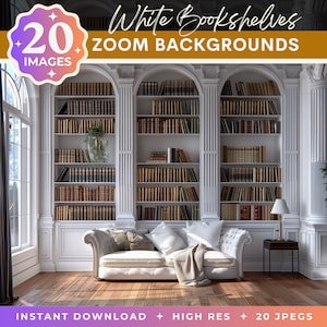 White Bookshelves Zoom Background: Professional Office (Digital Download)