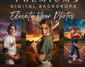Baseball Field Sunset Sports Poster Background: 50 Photography Digital Backdrops for Seniors