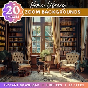 Home Library Zoom Backgrounds: Elegant Virtual Meeting Backdrop, Office Background (Digital)
