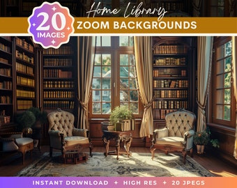 Home Library Zoom Backgrounds: Elegant Virtual Meeting Backdrop, Office Background (Digital)