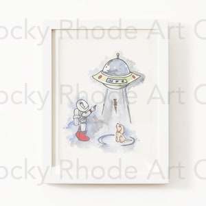 ASTRONAUTA, CHIP, BONE, con Moonboy (Arthur Intelligence) Auténtica impresión de arte en acuarela, impresión de pintura en acuarela