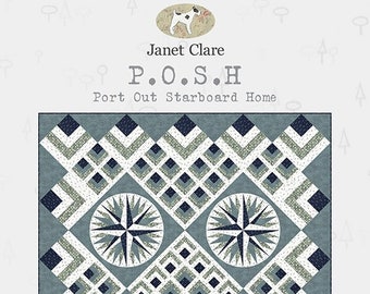 P.O.S.H Quilt Pattern  - PDF Download - featuring mariner's compasses and fabrics from Janet Clare's' 'Bon Voyage' fabric collection.