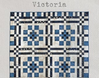 Victoria Quilt Pattern - Ein Patchwork-Quilt-Design aus drei Tönen gemusterter Stoffe und traditionellen Patchworktechniken