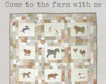 Come to the farm with me Quilt Pattern- PDF Download - A delightful quilt featuring nine favourite farm animal appliqué blocks