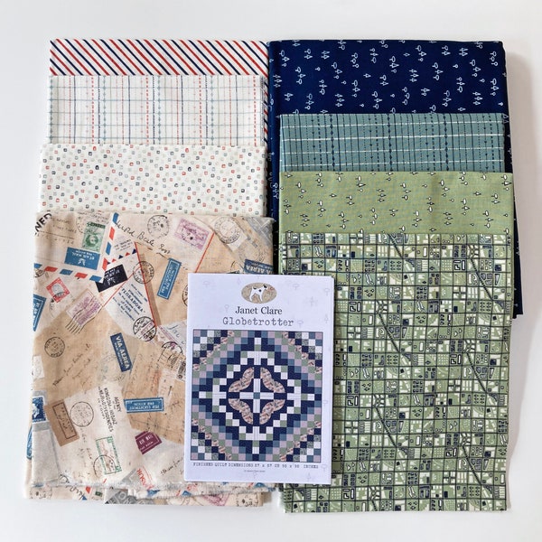 Fabric pack - 'Globetrotter' - All the 'Bon Voyage' fabric required to piece the top and bind this amazing quilt. Available in two sizes.