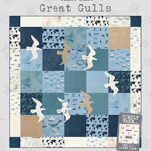 Great Gulls Quilt Pattern - A lovely coastal quilt pattern featuring flying gulls and seaside themed fabrics