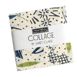 2.5&quot; Mini Charm Squares -  &#39;Collage&#39;  by Janet Clare for Moda - includes 42 pieces of 2.5 inch square fabric