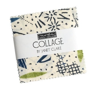 2.5" Mini Charm Squares -  'Collage'  by Janet Clare for Moda - includes 42 pieces of 2.5 inch square fabric