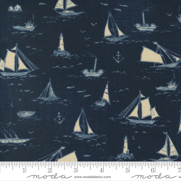 Boats > Dark Ocean  (16930-11) from Janet Clare's 'To the Sea' Moda fabric collection