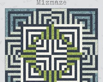 Mizmaze Quilt Pattern - PDF - Ein wunderbares geometrisches Design, mit sorgfältiger Farbplatzierung und traditionellen Patchworkblöcken erstellt.