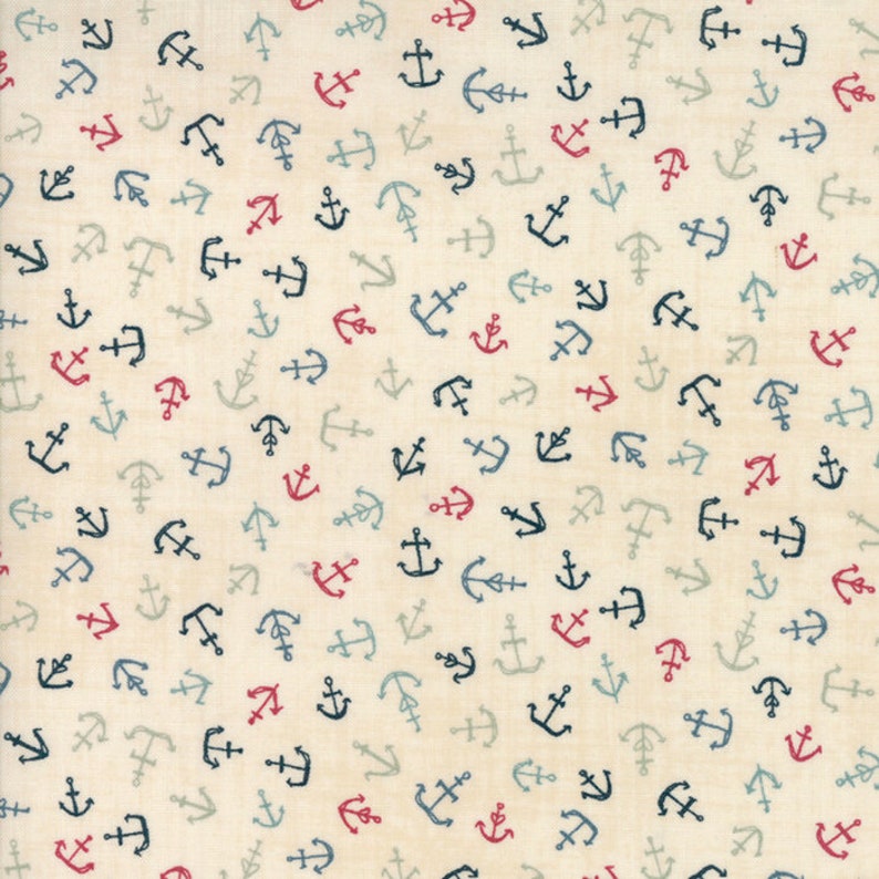 Per 1//4 Metre Moda Fabric Ahoy Me Hearties Anchors Pebble