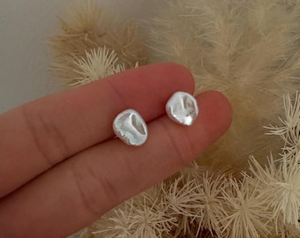 Delicate minimalist keshi freshwater pearl stud earrings with 925 sterling silver