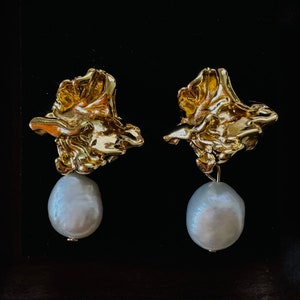 Brincos de pérola barroca de água doce, pérolas barrocas, joias de noiva, brincos de ouro, presente para ela, presente de aniversário, presente de aniversário de casamento