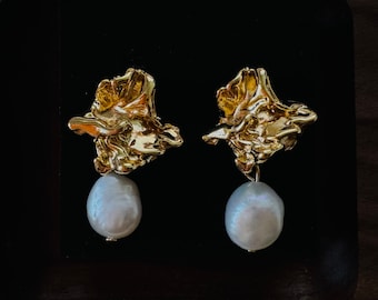 Pendientes colgantes de perlas de agua dulce barrocas, perlas barrocas, joyas de novia, pendientes colgantes de oro, regalo para ella, regalo de cumpleaños, regalo de aniversario