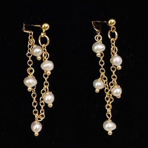 Natural Freshwater Pearl Drop Earrings,Multiple Pearls Earrings,Gold Drop Earrings,Long Dangle Earrings, Wedding earrings, Gift for bridal