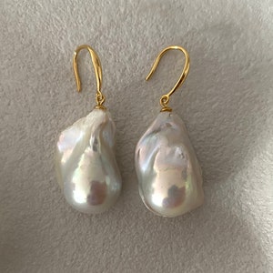 Large Baroque Pearl Drop Earrings, Baroque freshwater pearls, gold plated sterling silver metal, gift for women, bridal and wedding gifts