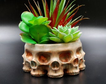 Concrete Multi Face Skull Pot Planter - Gothic Planter | Skull Succulent Planter | Cement Skull Planter