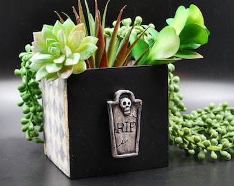 Mini Tombstone Planter | Concrete Tombstone |  Mini  Succulent Planter |  Gothic  Planter | Dark Academia